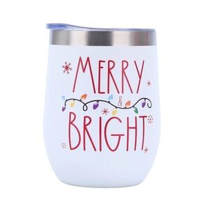NEW in BOX Merry & Bright Holiday Tumbler - White. Stainless steel. Complete set